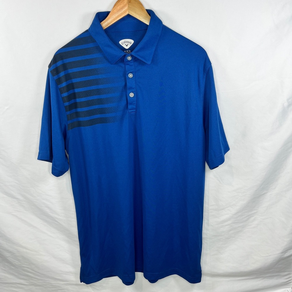 Callaway Golf Polo Shirt Striped Moisture Wicking Short Sleeve‎ Blue XL